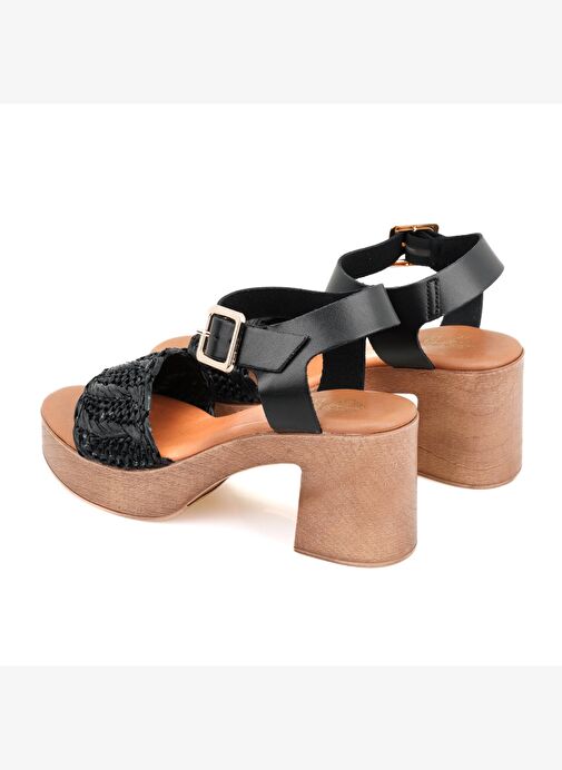 Desa Desa Kadın Siyah Hasır Topuklu Deri Sandalet Boyner'de! Siyah - 6. görsel