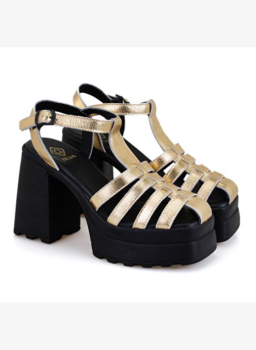 Desa Desa Kadın Altın Platform Topuklu Deri Sandalet Boyner'de! Altın - 2. görsel