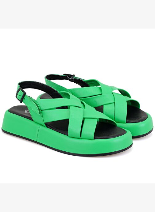 Desa Desa Kadın Yeşil Dolgu Tabanlı Deri Sandalet Boyner'de! Yeşil - 2. görsel