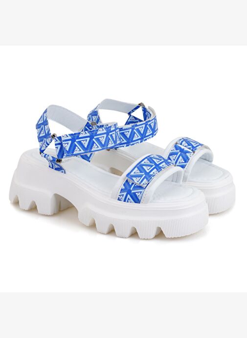 Desa Desa Kadın Mavi Monogram Desenli Dolgu Topuklu Sandalet Boyner'de! Mavi - 2. görsel
