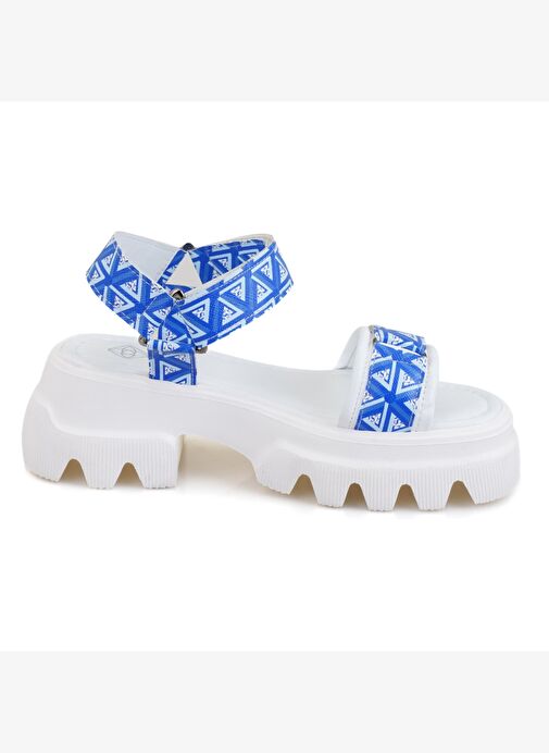 Desa Desa Kadın Mavi Monogram Desenli Dolgu Topuklu Sandalet Boyner'de! Mavi - 4. görsel