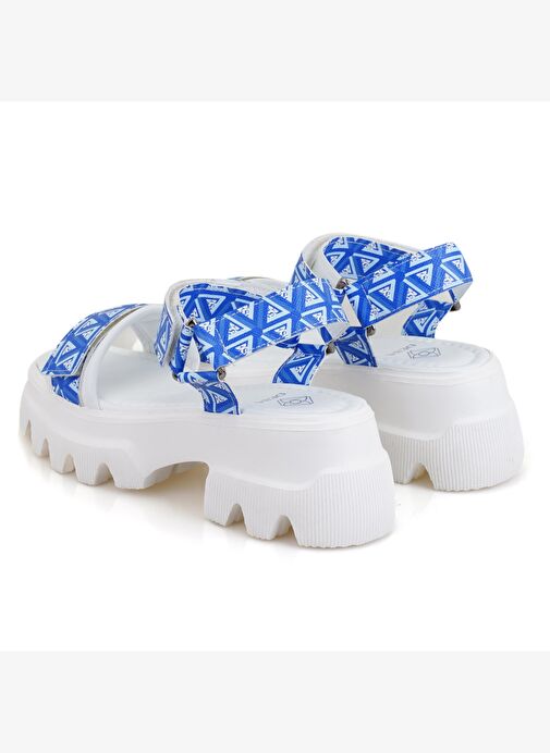 Desa Desa Kadın Mavi Monogram Desenli Dolgu Topuklu Sandalet Boyner'de! Mavi - 6. görsel