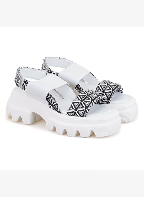 Desa Desa Kadın Beyaz Monogram Desenli Dolgu Topuklu Sandalet Boyner'de! Beyaz - 2. görsel
