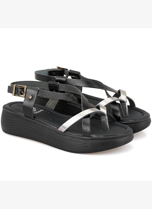 Desa Desa Çok Renkli Kadın Siyah Dolgu Tabanlı Deri Sandalet Boyner'de! Çok Renkli - 2. görsel