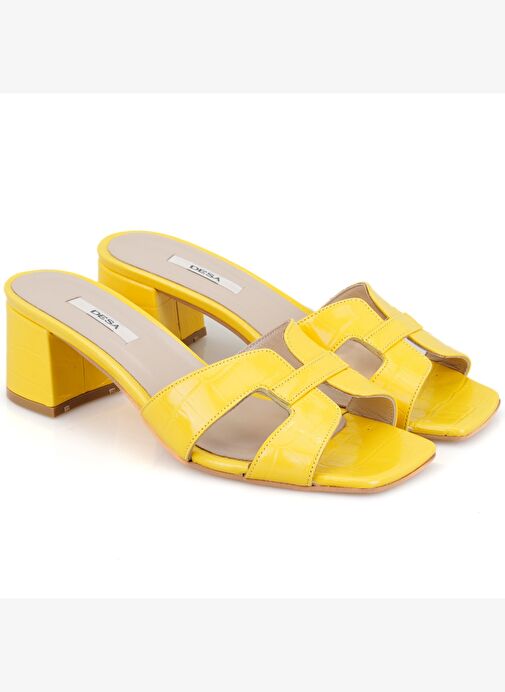 Desa Desa Kadın Sarı Kroko Baskılı Topuklu Deri Terlik Boyner'de! Sarı - 2. görsel