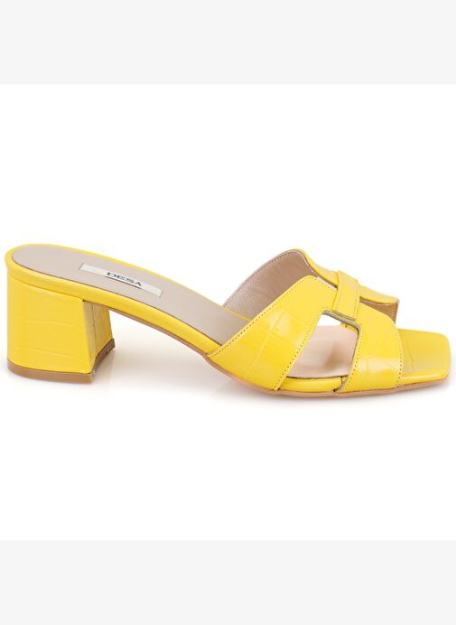 Desa Desa Kadın Sarı Kroko Baskılı Topuklu Deri Terlik Boyner'de! Sarı - 3. görsel