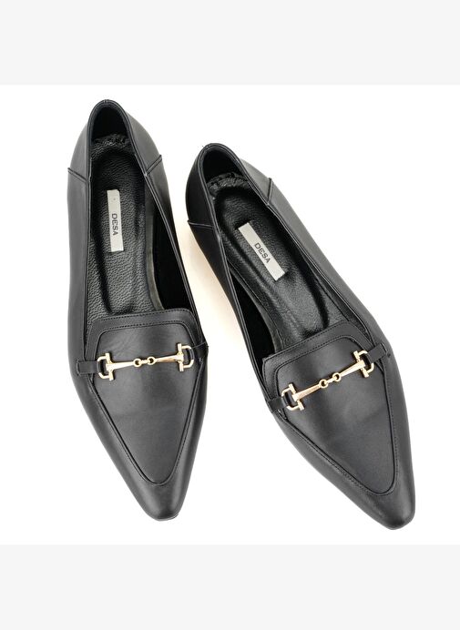 Kadın Siyah Toka Aksesuarlı Deri Loafer - Görsel 5