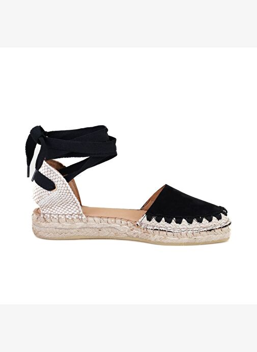 Kadın Siyah Deri Espadril Sandalet - Görsel 2