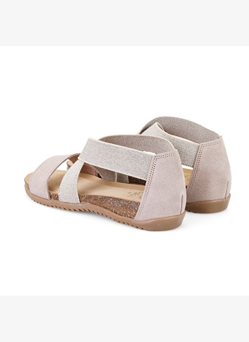 Kadın Bej Süet Deri Sandalet - Görsel 6