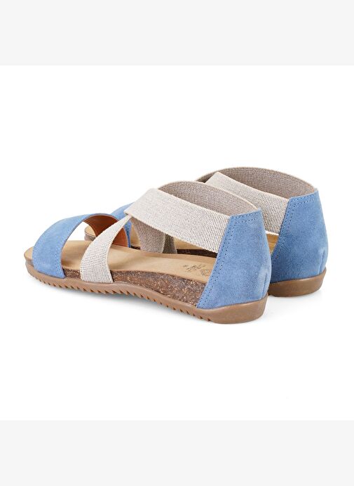 Kadın Mavi Süet Deri Sandalet - Görsel 6