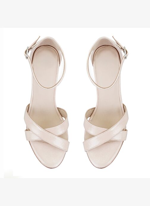 Hillary Bej Kadın Ayarlanabilir Tokalı Topuklu DesaComfort Deri Sandalet - Görsel 3