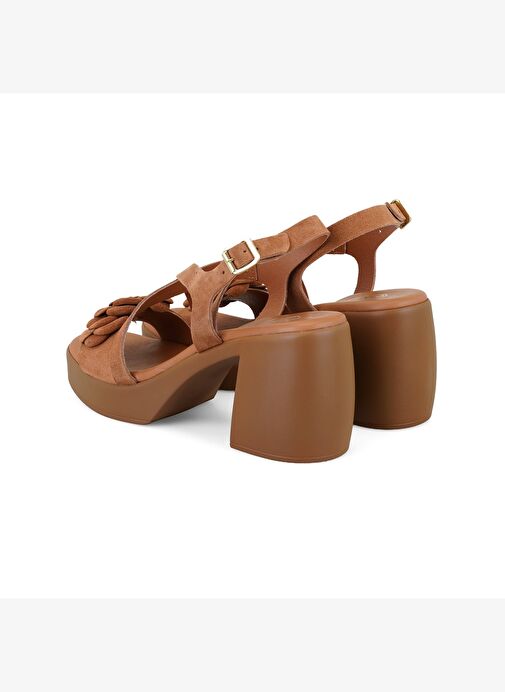 Kadın Taba Topuklu Süet Deri Sandalet - Görsel 5