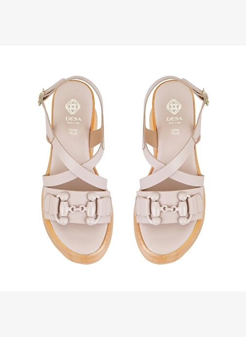 Kadın Pudra Ayarlanabilir Tokalı Topuklu Deri Sandalet - Görsel 6