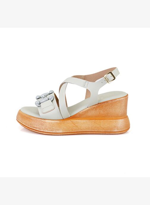 Kadın Yeşil Ayarlanabilir Tokalı Topuklu Deri Sandalet - Görsel 3