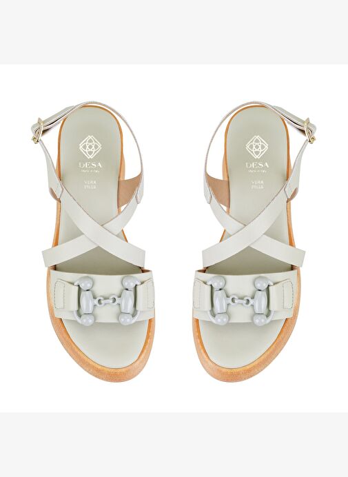 Kadın Yeşil Ayarlanabilir Tokalı Topuklu Deri Sandalet - Görsel 6