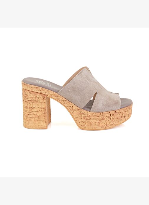 Kadın Vizon Platform Topuklu Deri Terlik - Görsel 2