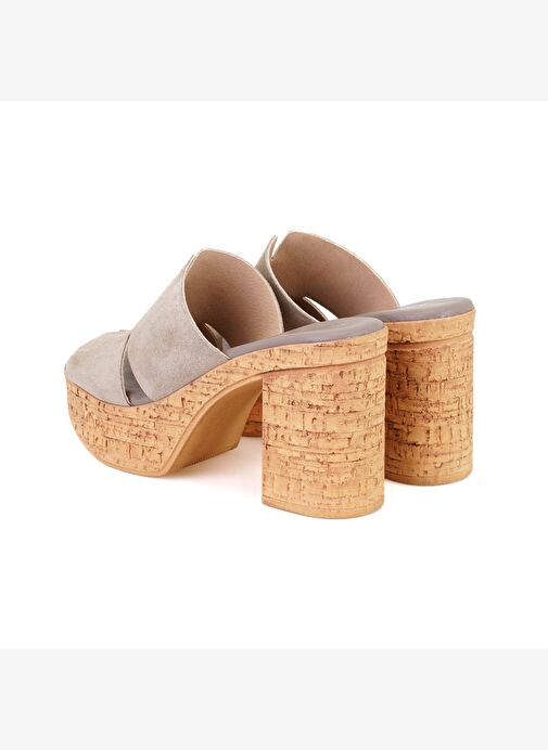 Kadın Vizon Platform Topuklu Deri Terlik - Görsel 5