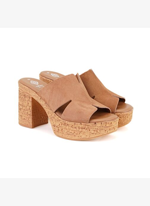 Kadın Taba Platform Topuklu Deri Terlik - Görsel 3