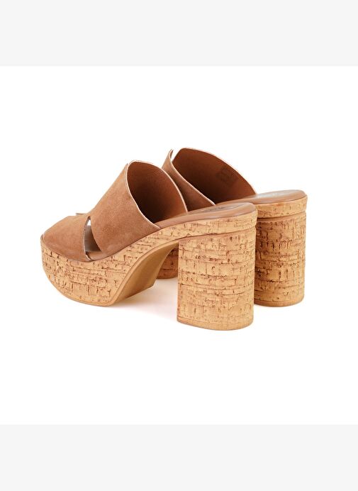 Kadın Taba Platform Topuklu Deri Terlik - Görsel 5