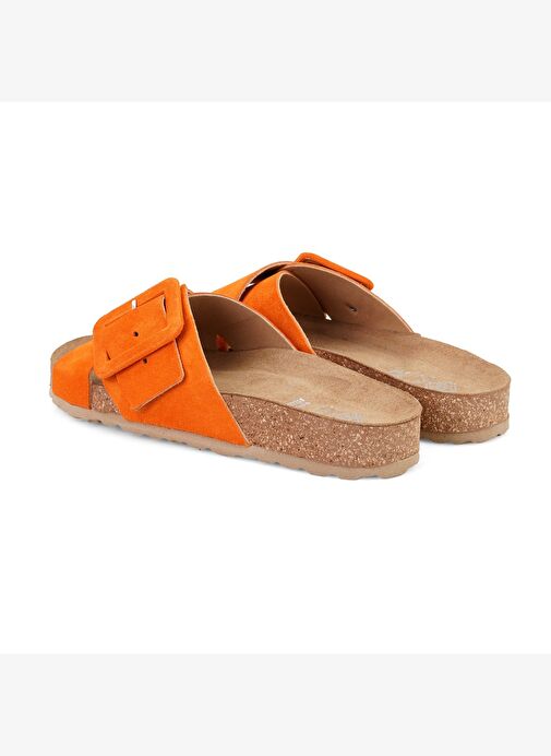 Kadın Turuncu Ayarlanabilir Tokalı Süet Deri Terlik - Görsel 5