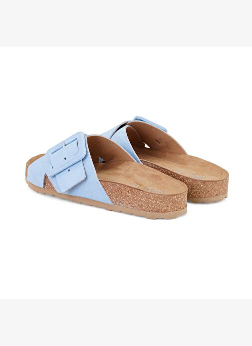 Kadın Mavi Ayarlanabilir Tokalı Süet Deri Terlik - Görsel 5