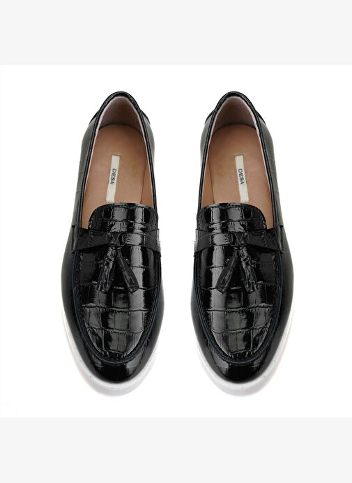 Kadın Siyah Kroko Baskılı Deri Loafer - Görsel 6