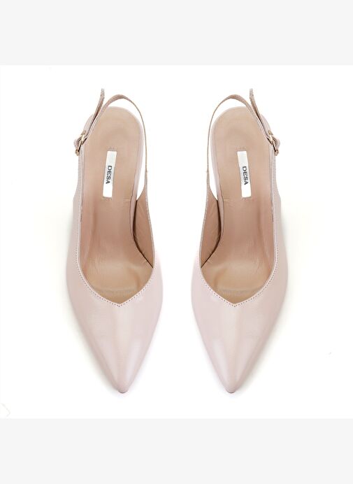 Kadın Pudra Ayarlanabilir Tokalı Topuklu Deri Abiye Ayakkabı - Görsel 6