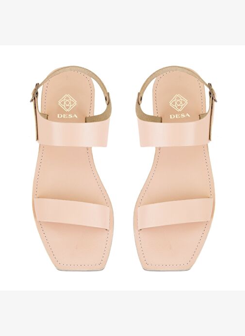 Kadın Bej Ayarlanabilir Tokalı Deri Sandalet - Görsel 5