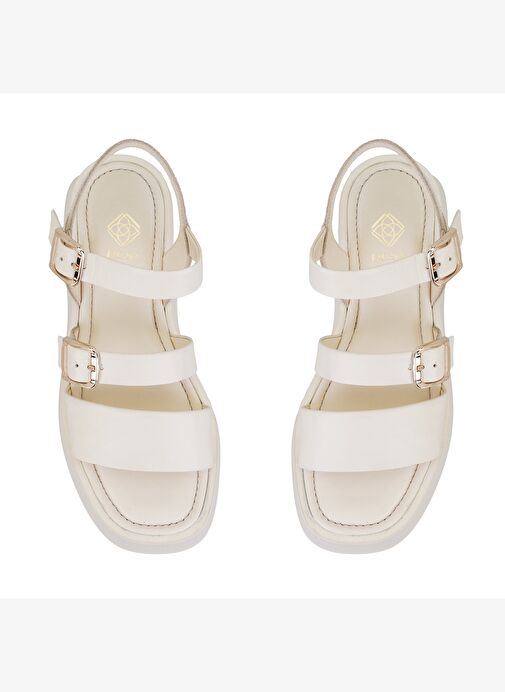 Kadın Krem Ayarlanabilir Tokalı Deri Sandalet - Görsel 6