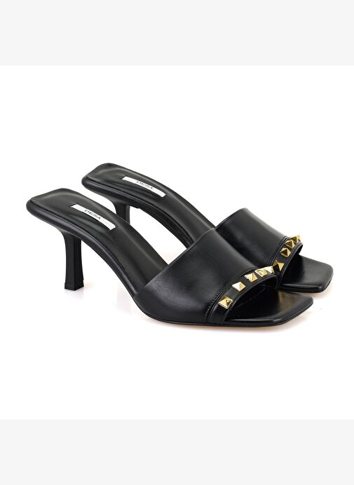 Kadın Siyah Topuklu Deri Terlik - Görsel 3