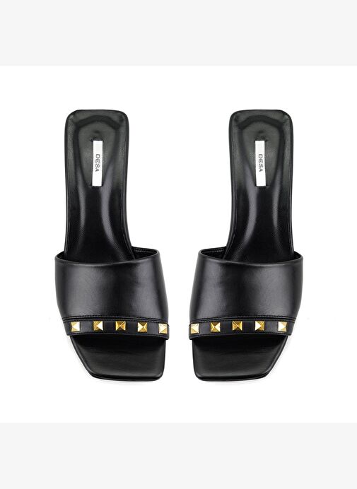 Kadın Siyah Topuklu Deri Terlik - Görsel 6