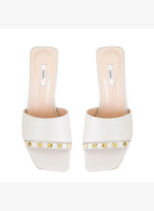 Kadın Krem Topuklu Deri Terlik - Görsel 5