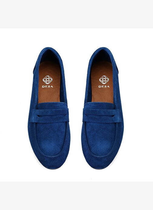 Kadın Mavi Süet Deri Loafer - Görsel 6