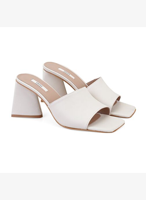 Kadın Bej Topuklu Napa Deri Terlik - Görsel 2