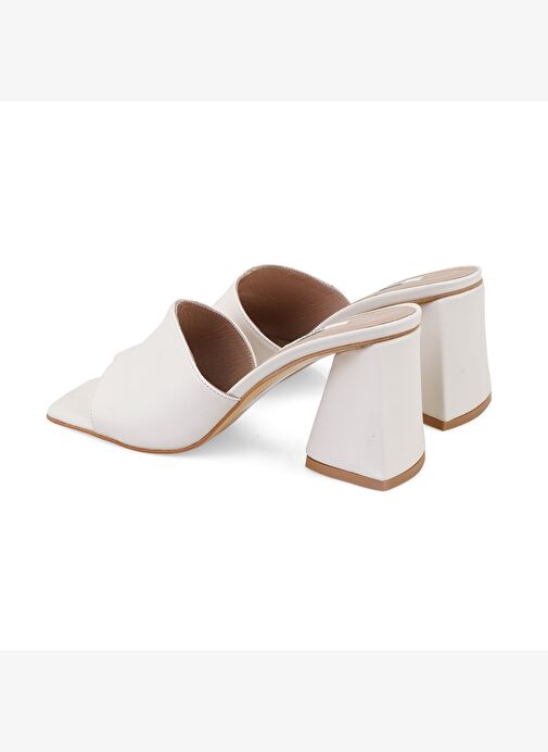 Kadın Bej Topuklu Napa Deri Terlik - Görsel 5