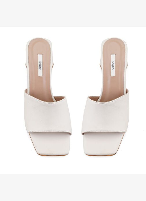 Kadın Bej Topuklu Napa Deri Terlik - Görsel 6