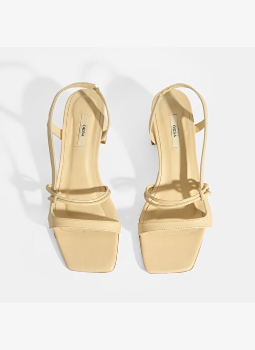 Kadın Bej Topuklu Deri Sandalet - Görsel 8