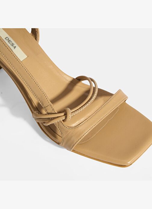 Kadın Nude Topuklu Deri Sandalet - Görsel 7