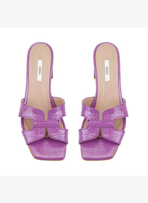 Kadın Mor Kroko Baskılı Deri Terlik - Görsel 6