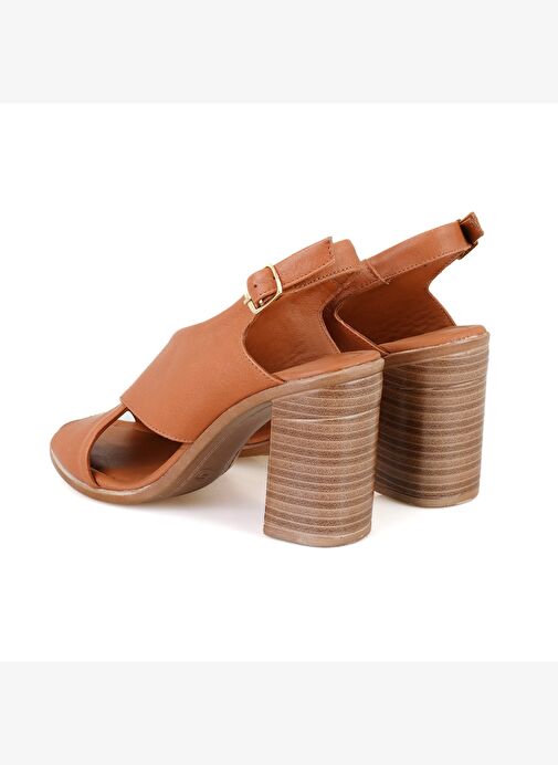 Kadın Taba Topuklu Deri Sandalet - Görsel 5