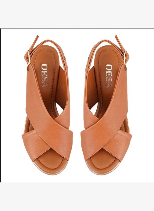 Kadın Taba Topuklu Deri Sandalet - Görsel 6