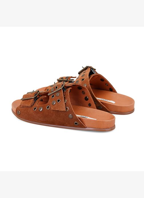 Kadın Taba Aksesuarlı Deri Terlik - Görsel 5