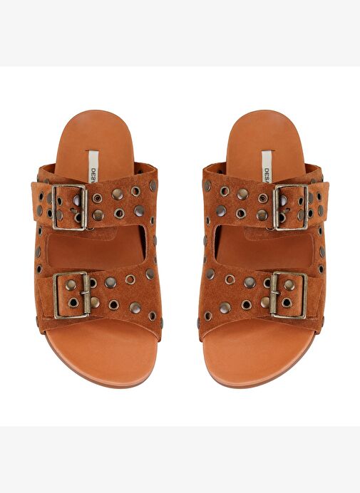 Kadın Taba Aksesuarlı Deri Terlik - Görsel 6