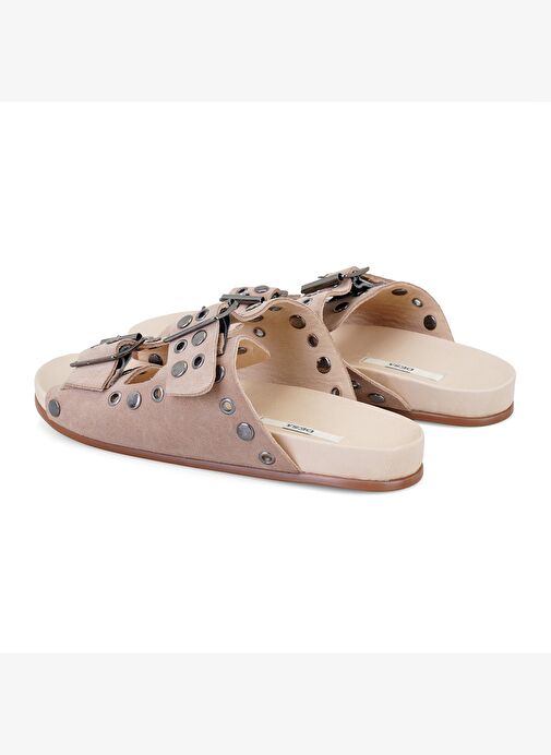 Kadın Pudra Aksesuarlı Deri Terlik - Görsel 5