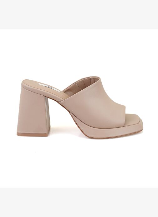 Kadın Bej Topuklu Napa Deri Terlik - Görsel 3