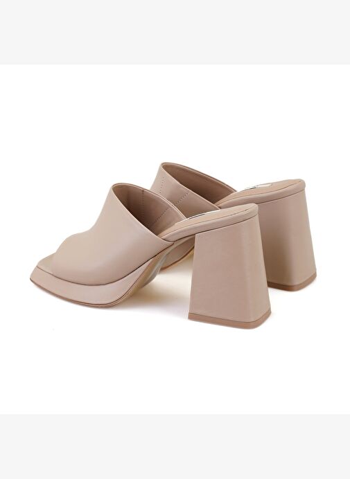 Kadın Bej Topuklu Napa Deri Terlik - Görsel 5