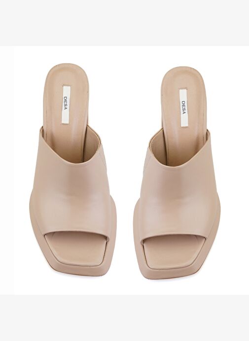 Kadın Bej Topuklu Napa Deri Terlik - Görsel 6