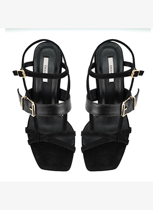 Kadın Siyah Topuklu Süet Deri Sandalet - Görsel 6