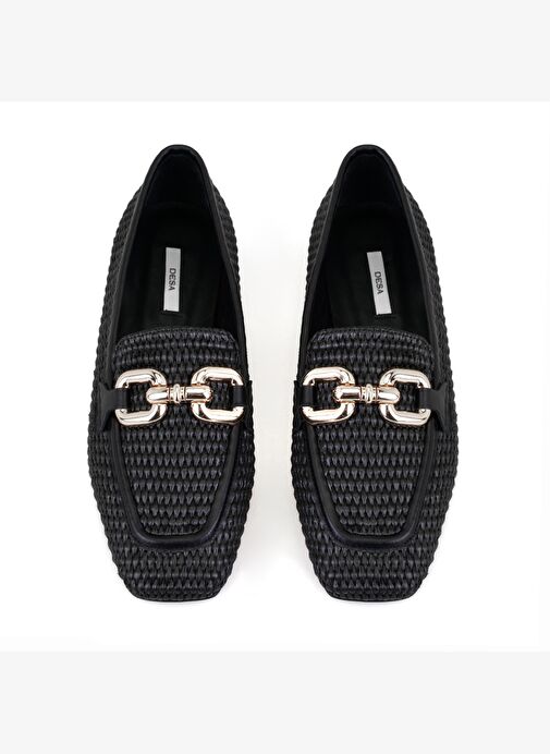 Kadın Siyah Hasır Loafer - Görsel 6