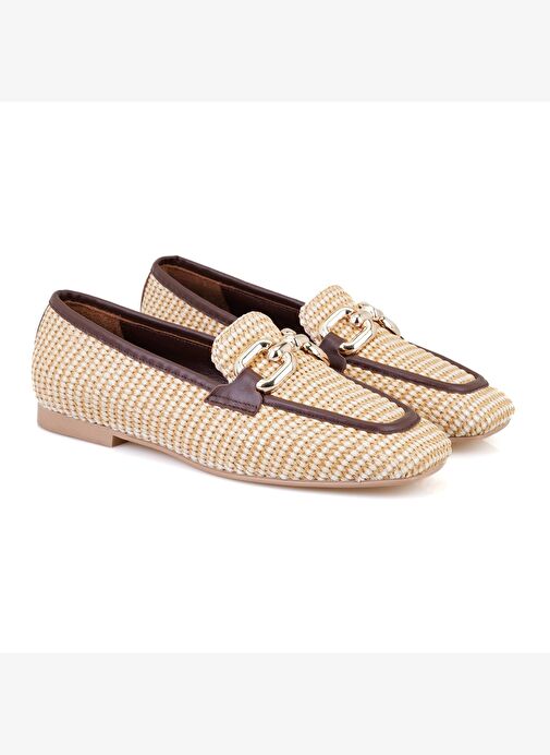 Kadın Kahve Hasır Loafer - Görsel 4